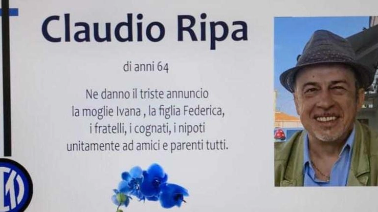 Lo stemma dell'Inter nell'epigrafe del tifoso Claudio Ripa