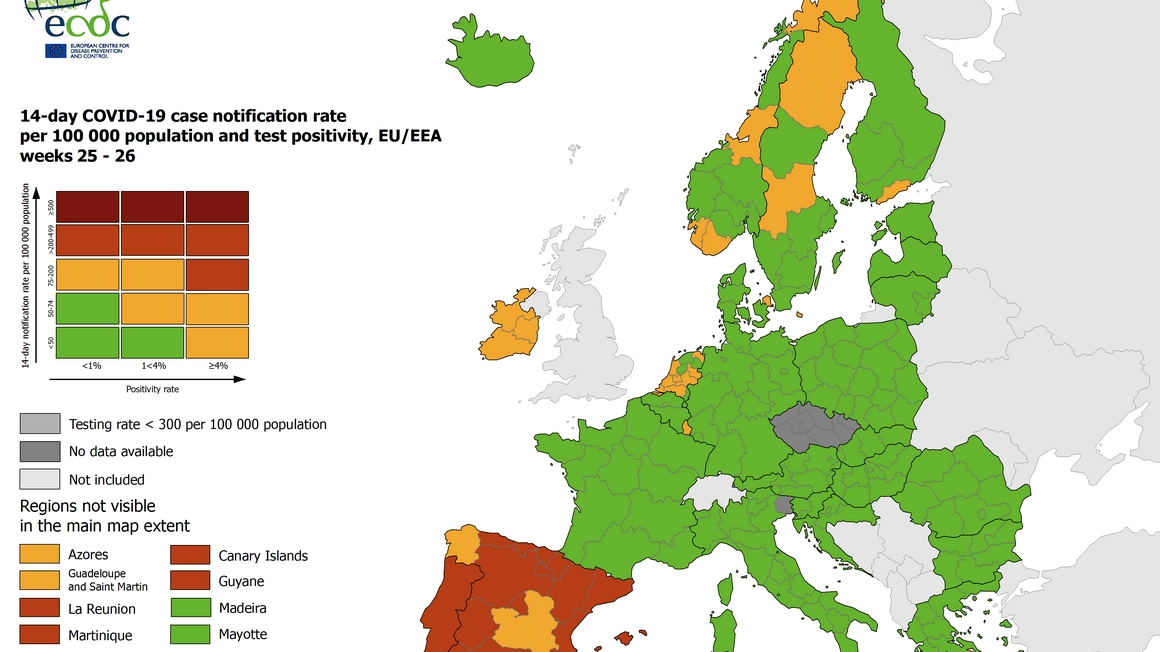 La nuova mappa dell'Ecdc sull'incidenza del Covid in Europa