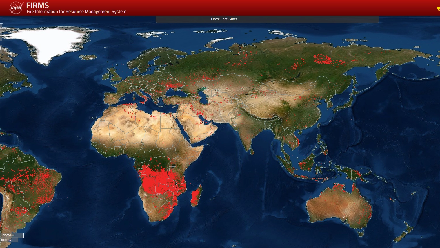 La mappa Nasa degli incendi nel mondo