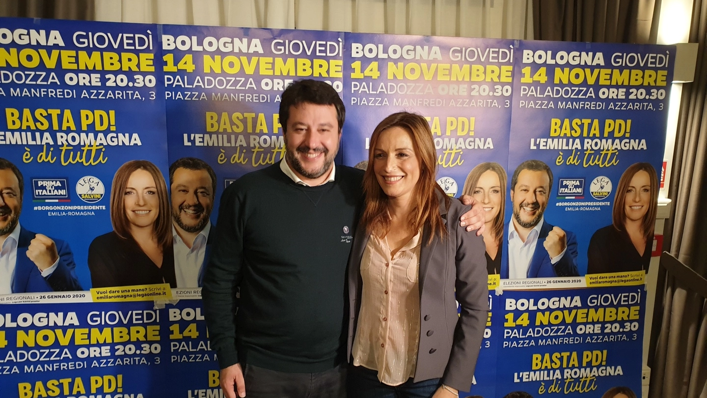 Matteo Salvini e Lucia Borgonzoni a Bologna (foto Dire)