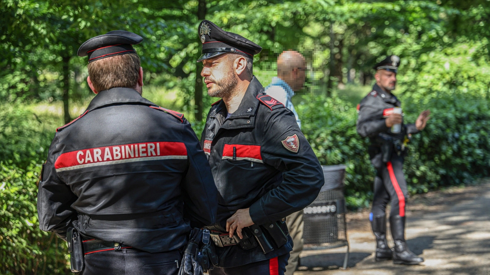 Controlli dei carabinieri in un parco pubblico (foto di repertorio)