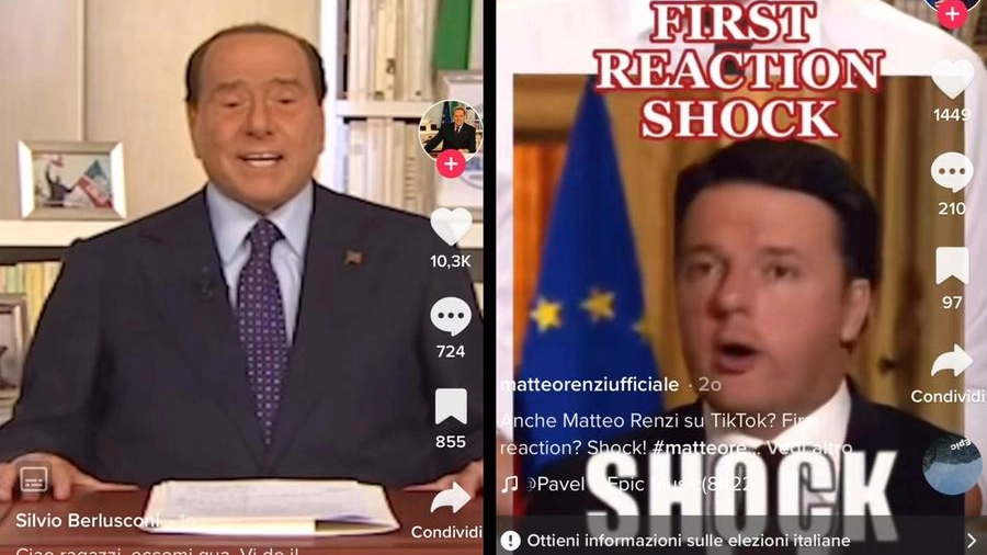 Frame dai primi video su TikTok di Berlusconi e Renzi