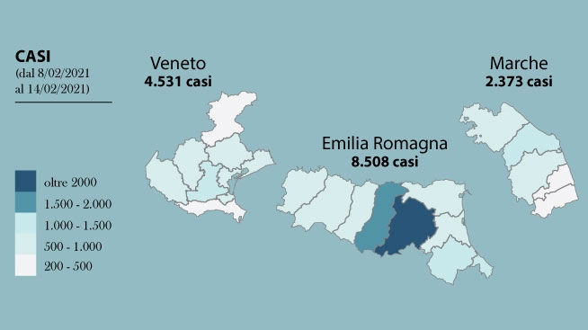 Covid, i casi in Emilia Romagna, Marche e Veneto nel report Ministero Salute