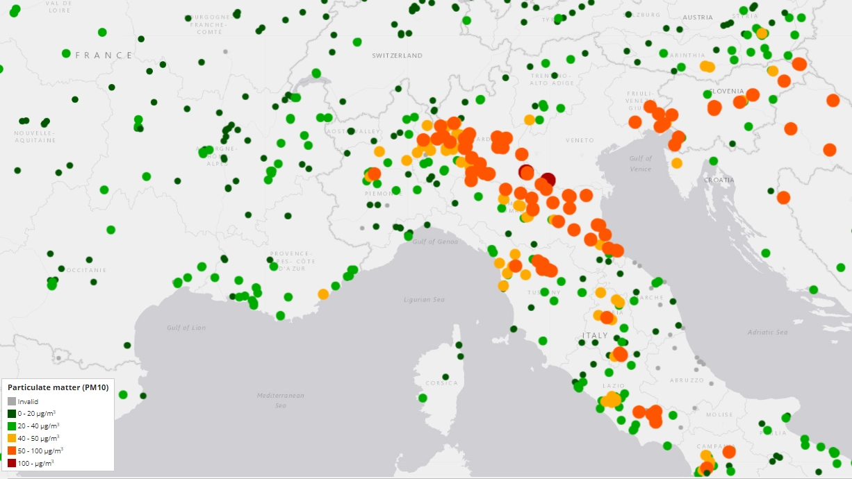 Allarme smog in Emilia Romagna: ancora molto alta la concentrazione di PM10 in regione (mappa Discomap)