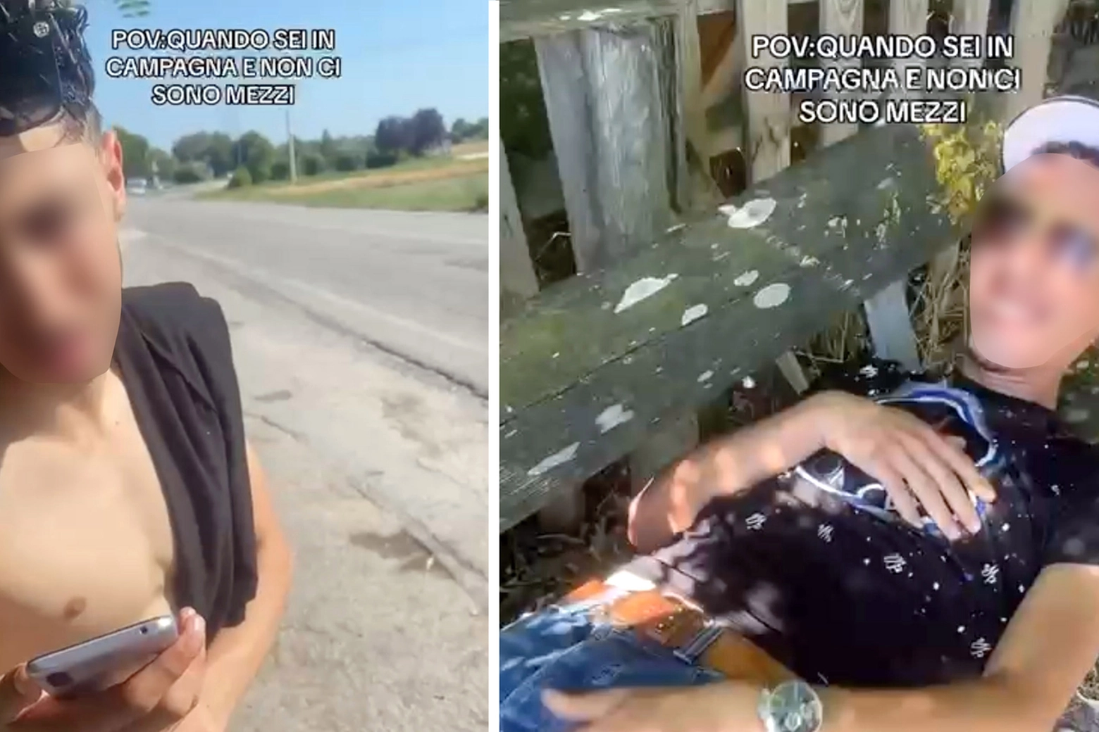 Un frame dal video virale su Tik Tok con l'assurda bravata del finto malore a Coriano di Rimini