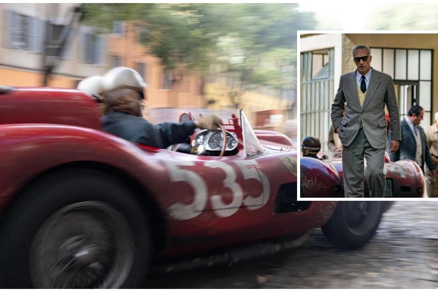 Due scene del film di Ferrari di Michael Mann presentato alla Mostra del cinema di Venezia (Ansa)