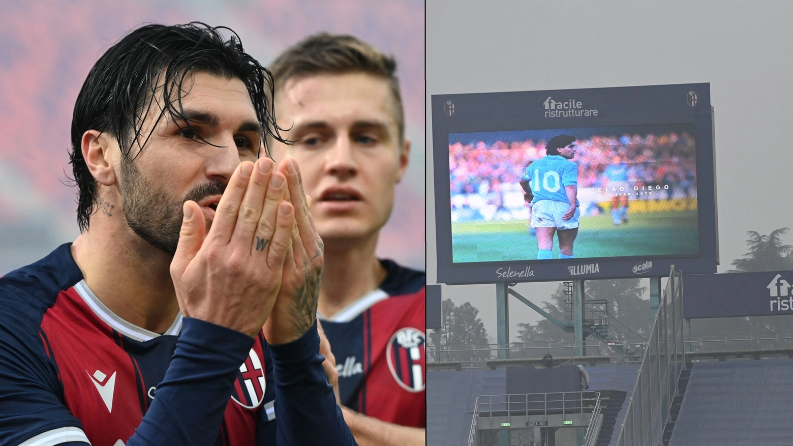 Bologna Crotone: l'esultanza di Soriano e l'omaggio a Maradona (FotoSchicchi)