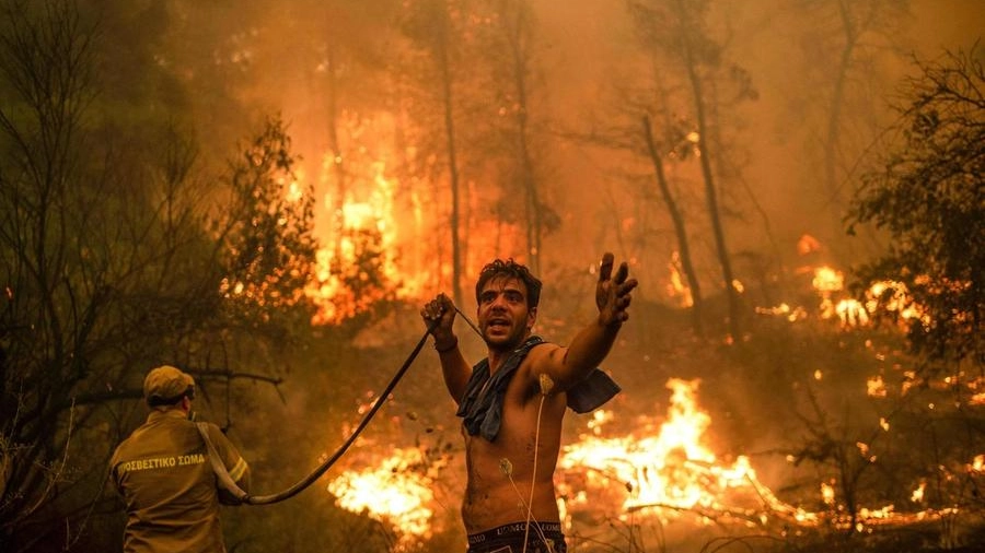 Incendi in Grecia, vigili del fuoco al lavoro (Ansa)