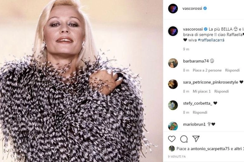 Il post su Instagram di Vasco Rossi per la morte di Raffella Carrà