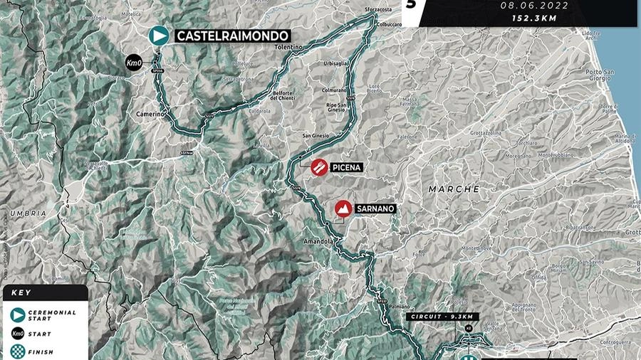 Adriatica Ionica Race 2022, planimetria tappa 5: Castelraimondo-Ascoli