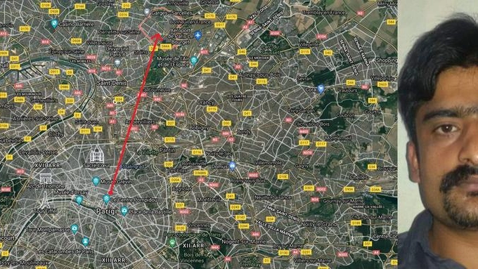 Il quartiere di Parigi (freccia) dove è stato trovato lo zio di Saman, a destra
