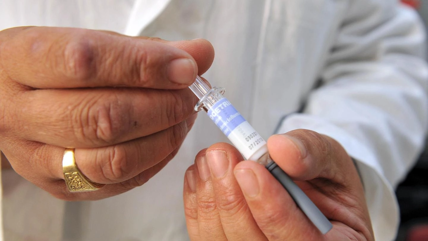 Un medico prepara una siringa monodose con il vaccino contro l’influenza (Ansa)