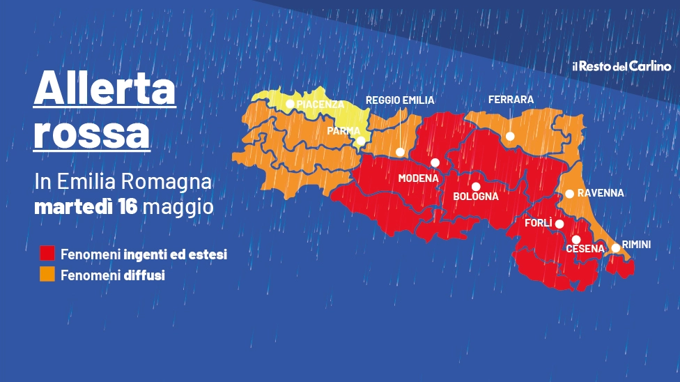 Allerta meteo rossa in Emilia Romagna: le previsioni per martedì 16 maggio e le zone a rischio