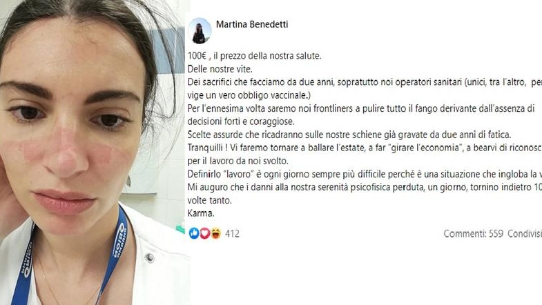 Martina Benedetti e il post virale sulla multa da 100 euro ai non vaccinati