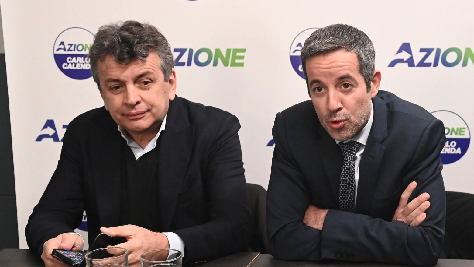 Soverini e Lombardo durante la conferenza stampa di Azione