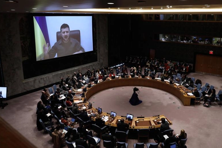Zelensky interviene al Consiglio di sicurezza dell'Onu (Ansa)