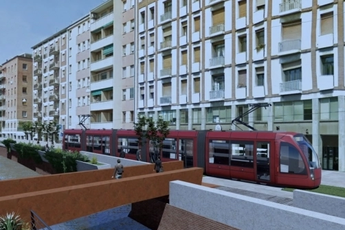 Un rendering del tram: l’altro giorno è stato annunciato l’avvio dei lavori. Questa settimana i cantieri si sposteranno in Fiera