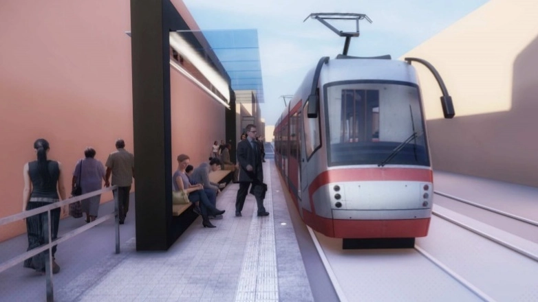 Bologna, il nuovo tram con fermata in una simulazione grafica