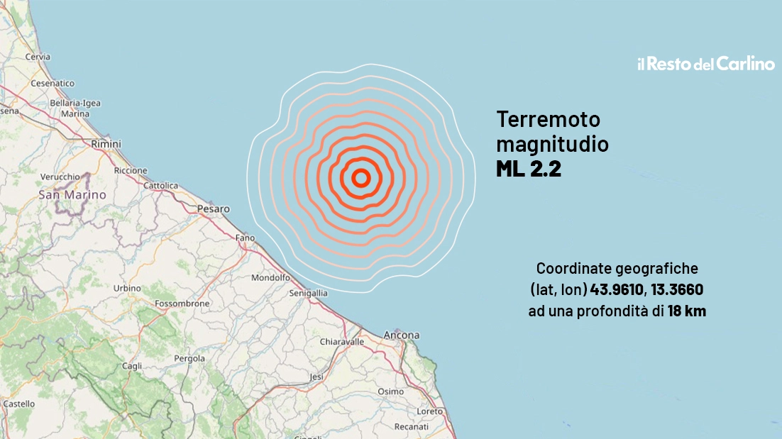 L’Istituto nazionale di geofisica e vulcanologia ha registrato una scossa di magnitudo 2.2 con epicentro al largo del tratto anconetano
