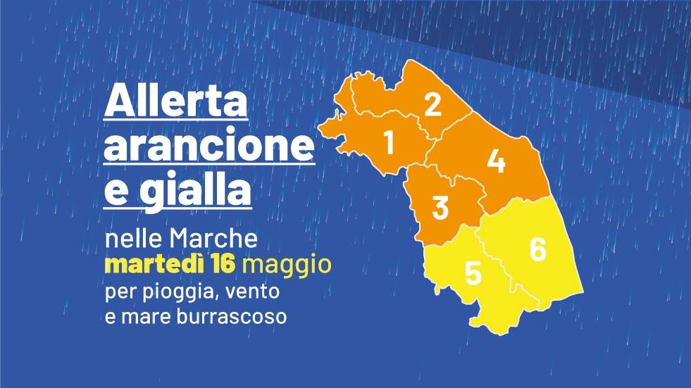 Allerta meteo per martedì 16 maggio nelle Marche