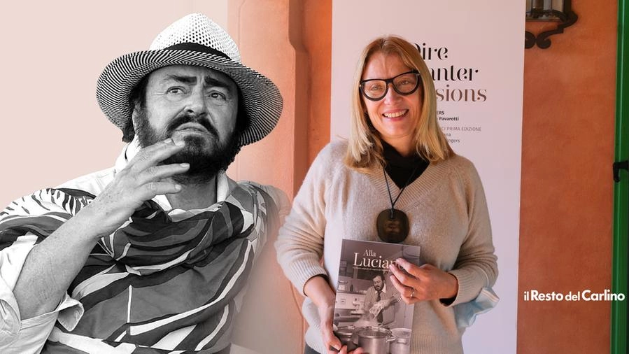 Luciano Pavarotti, un libro con le sue ricette. A destra, Nicoletta Mantovani