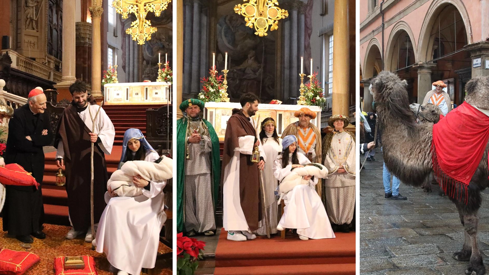 Presepe vivente e Re Magi sfilano in centro a Bologna, poi la benedizione dell'arcivescovo Matteo Zuppi nel giorno dell'Epifania, a Bologna (FotoSchicchi)
