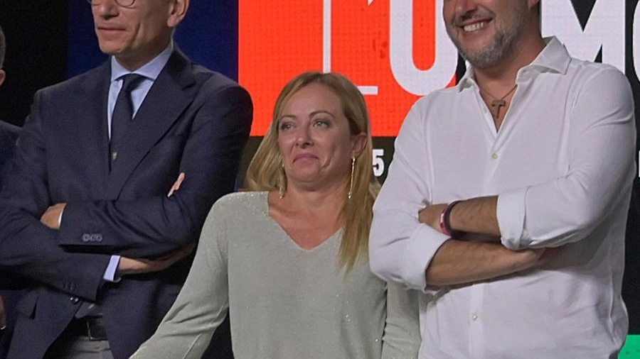 Enrico Letta, Giorgia Meloni e Matteo Salvini al Meeting di Rimini il 23 agosto