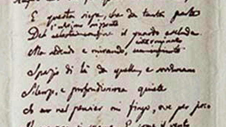 Il manoscritto de 'L'Infinito' di Leopardi custodito a Visso (Ansa)