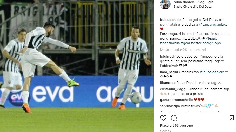 Col Bari il centrocampista Buzzegoli ha siglato il suo primo gol al Del Duca