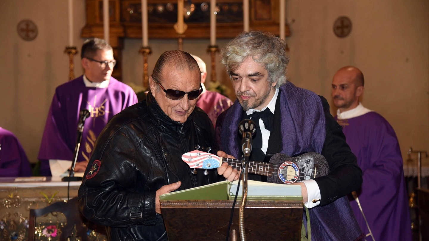 Tony Renis e Morgan al funerale della mamma di Vittorio Sgarbi (Businesspress)
