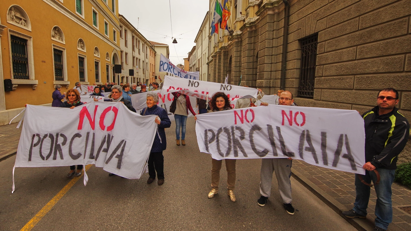 La protesta dei cittadini di Ceneselli e dei comitati davanti al palazzo della Provincia, a Rovigo