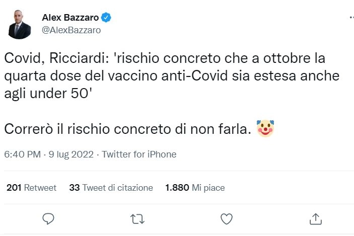 Il tweet di Alex Bazzaro (lega)
