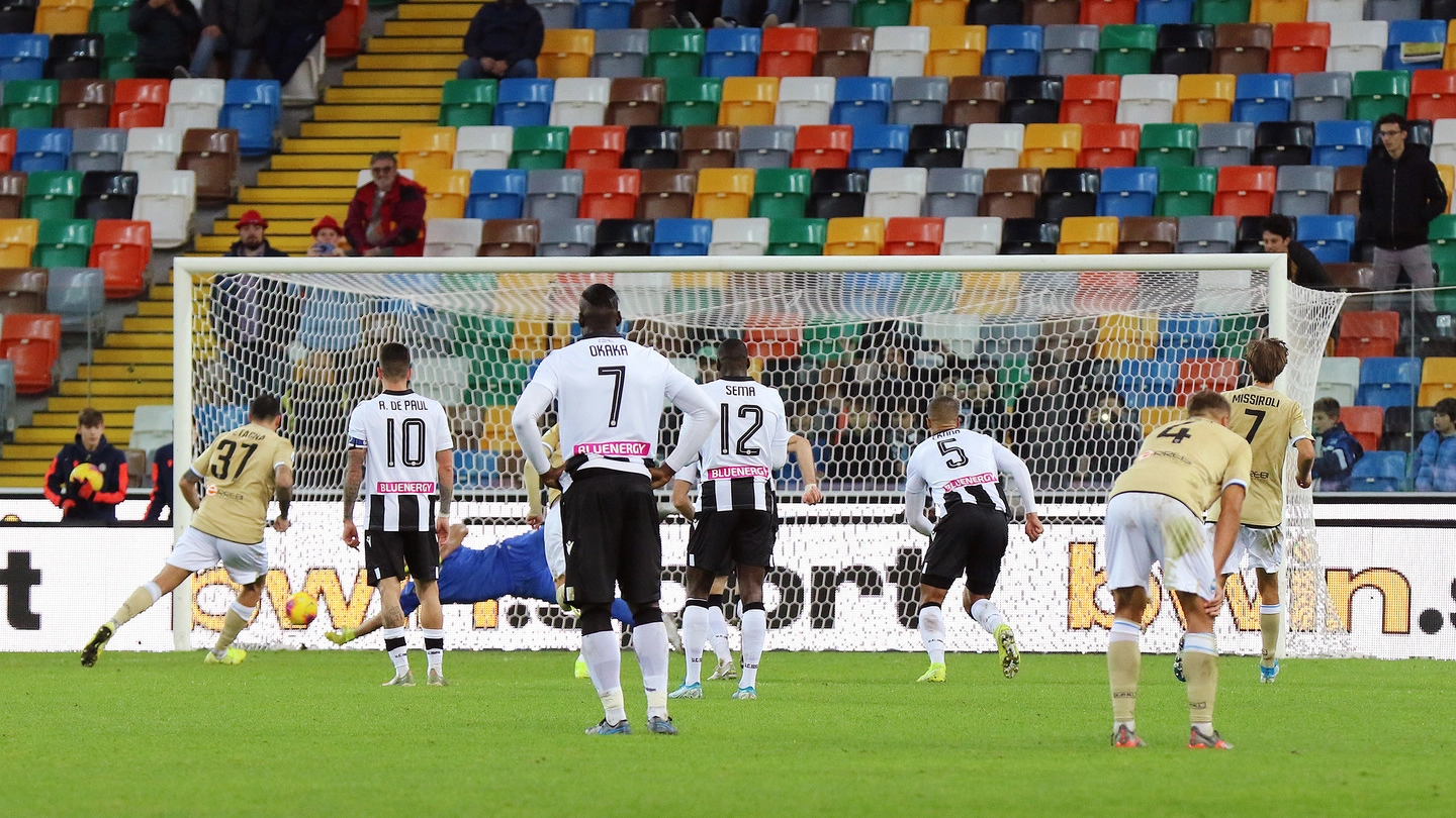 Udinese Spal, il rigore sbagliato da Petagna (Foto LaPresse)