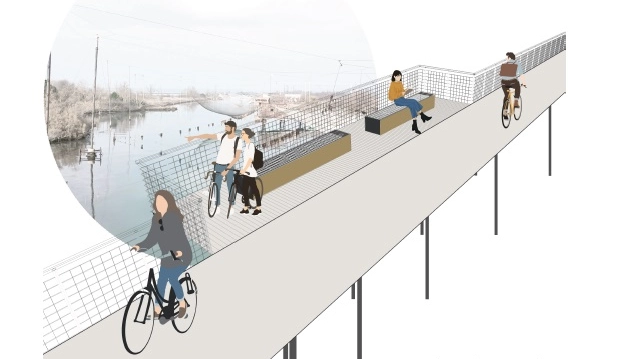 Un disegno raffigurante un tratto della ciclovia adriatica, che sarà pronta nel 2026