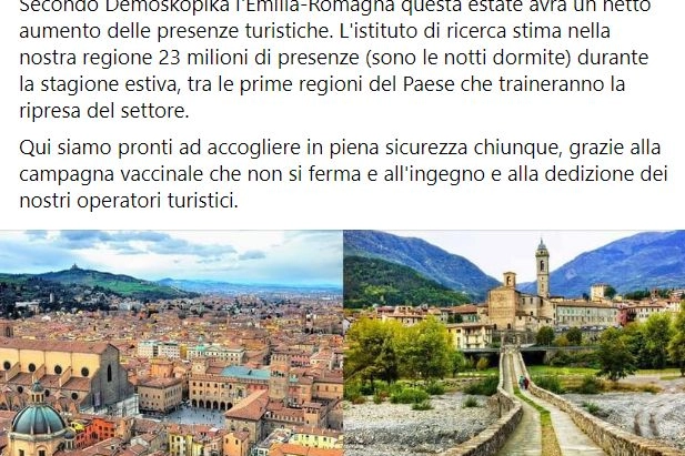 Emilia Romagna e turismo, Bonaccini: "Boom di presenze questa estate"