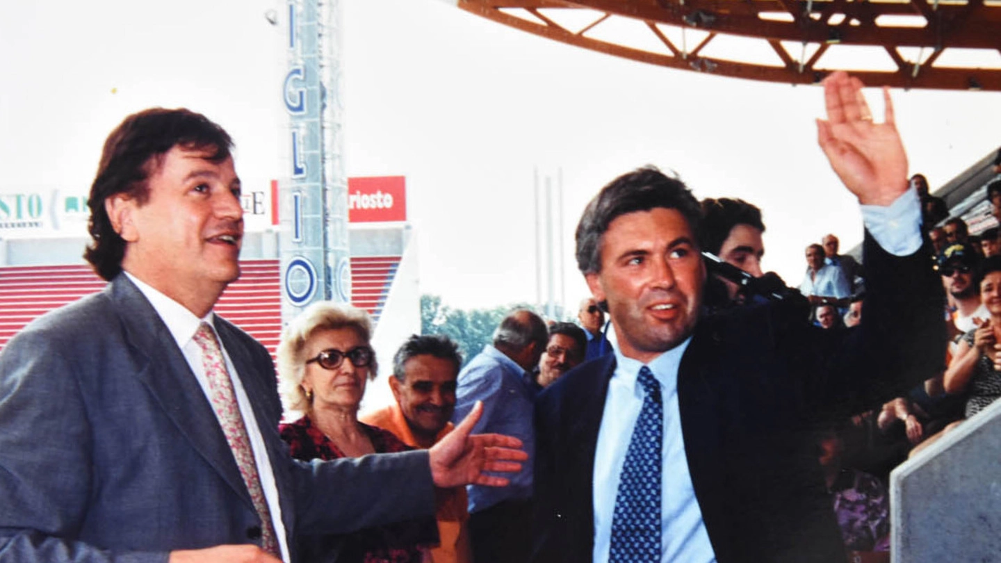 Franco Dal Cin con Carletto Ancelotti nello stadio Giglio appena costruito