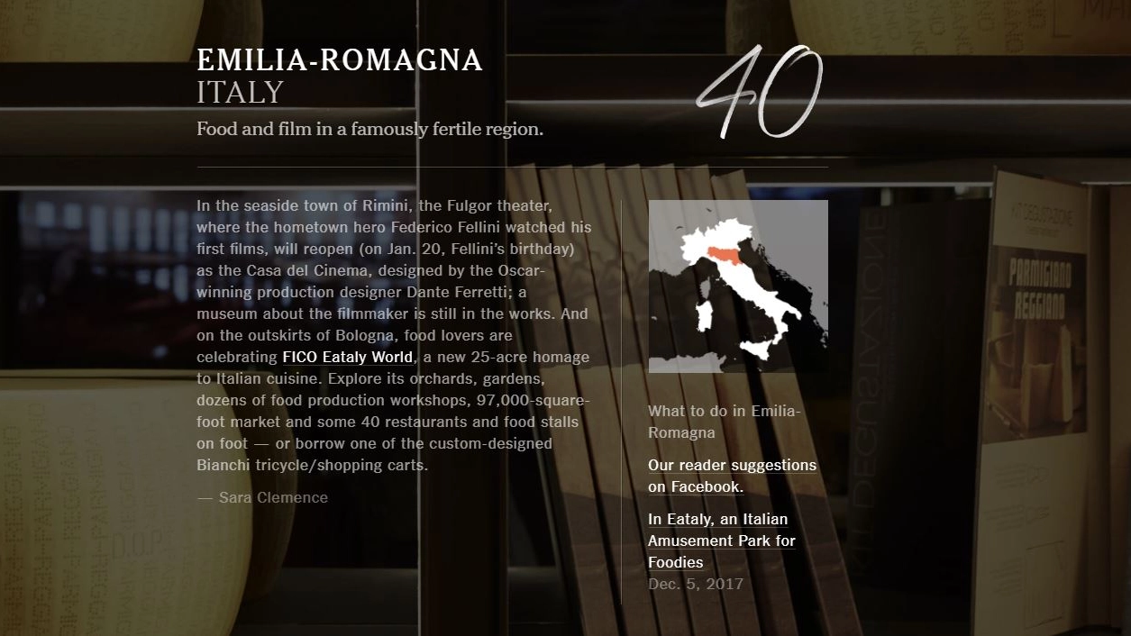 La scheda dedicata dal Nyt all'Emilia-Romagna