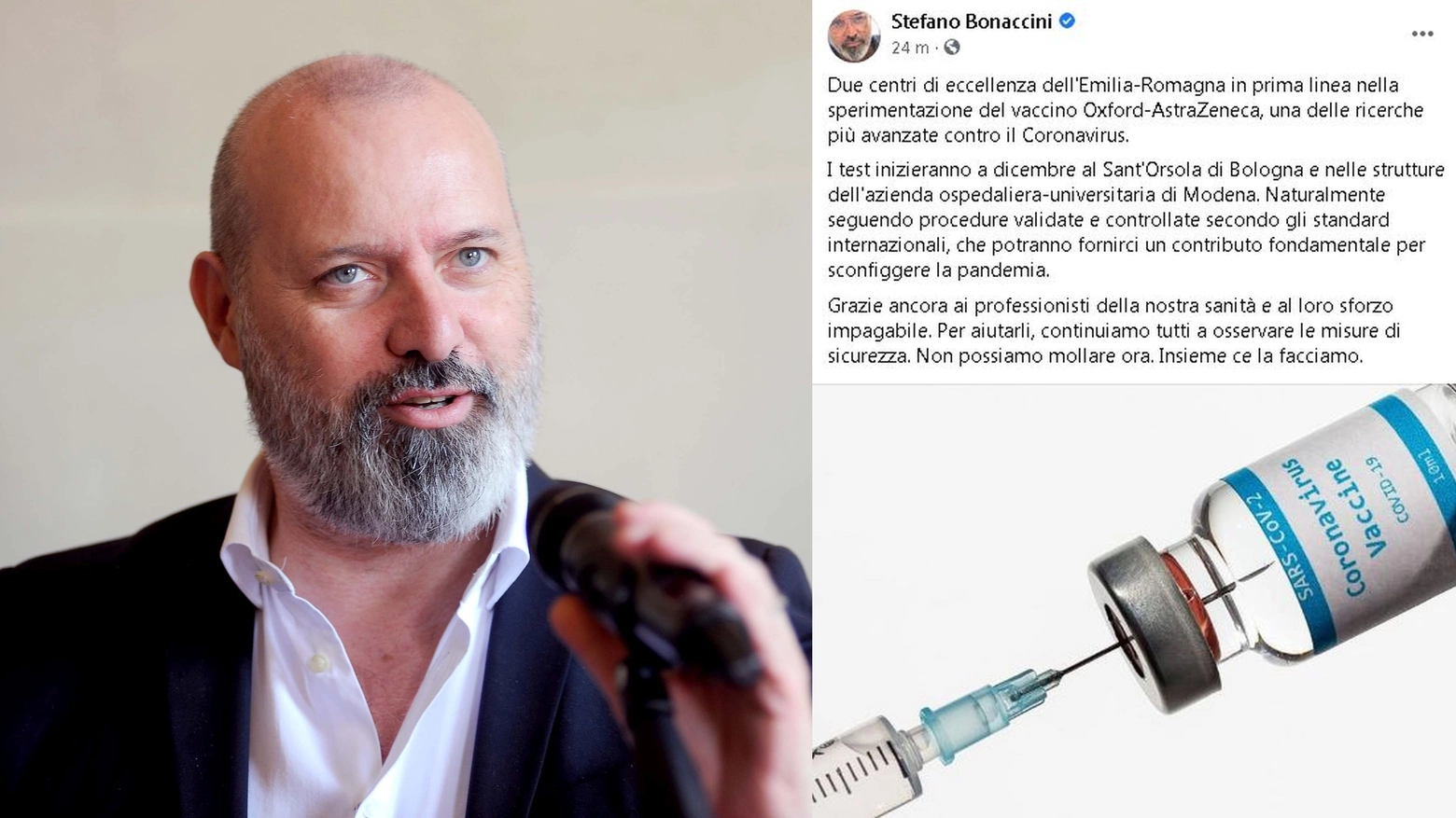 Bonaccini annuncia la sperimentazione del vaccino anti Covid