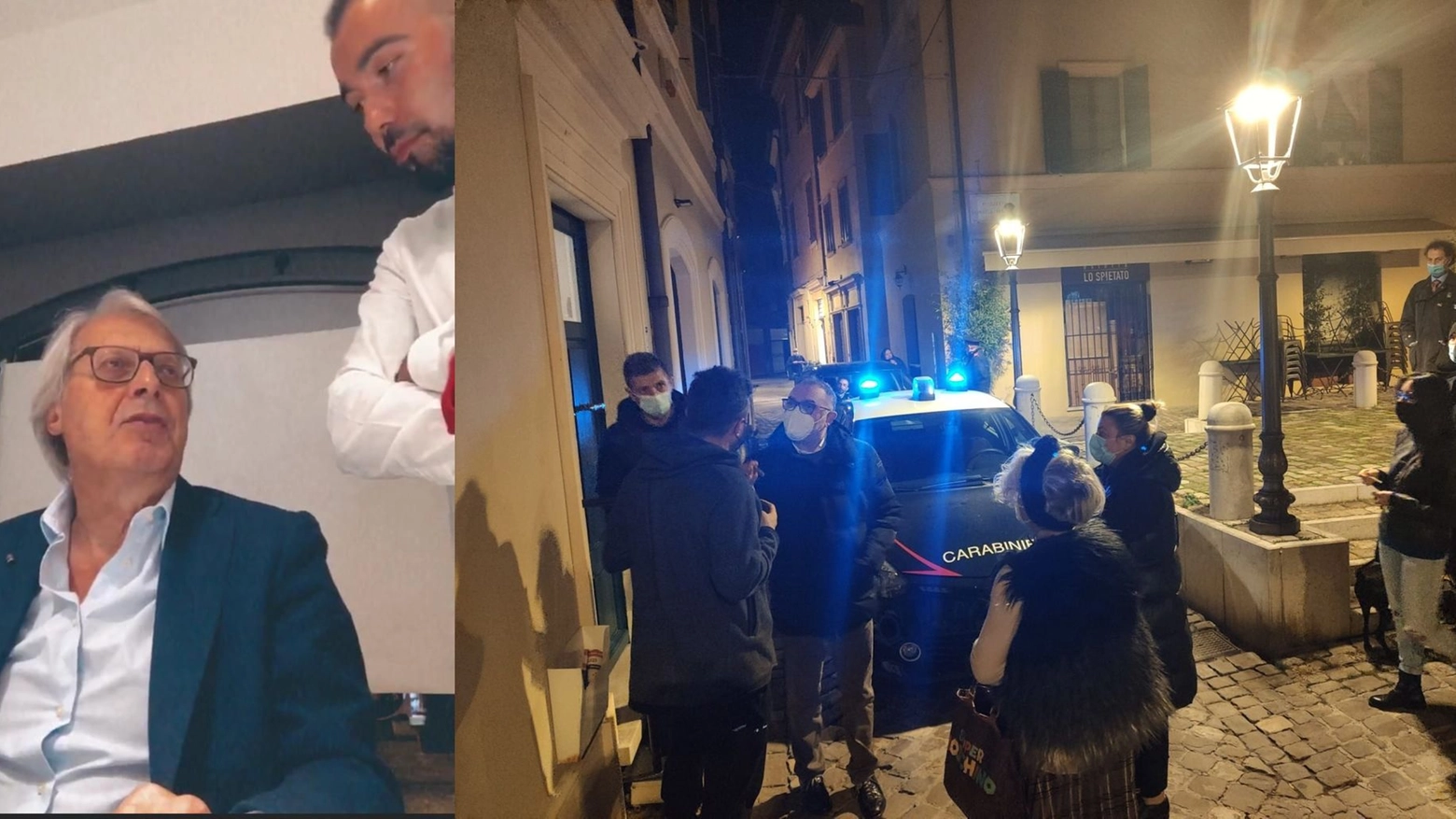 Vittorio Sgarbi a cena da Carriera, irrimpono i carabinieri (foto D'Errico)