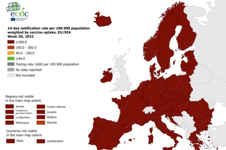 Ultima mappa ECDC, tutta Europa in rosso scuro (Ansa)