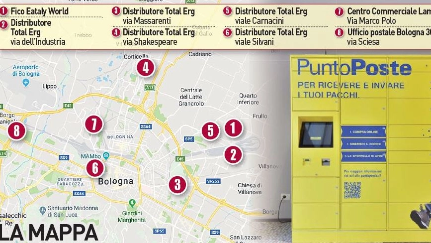 La mappa degli otto centri ritiro attivi a Bologna