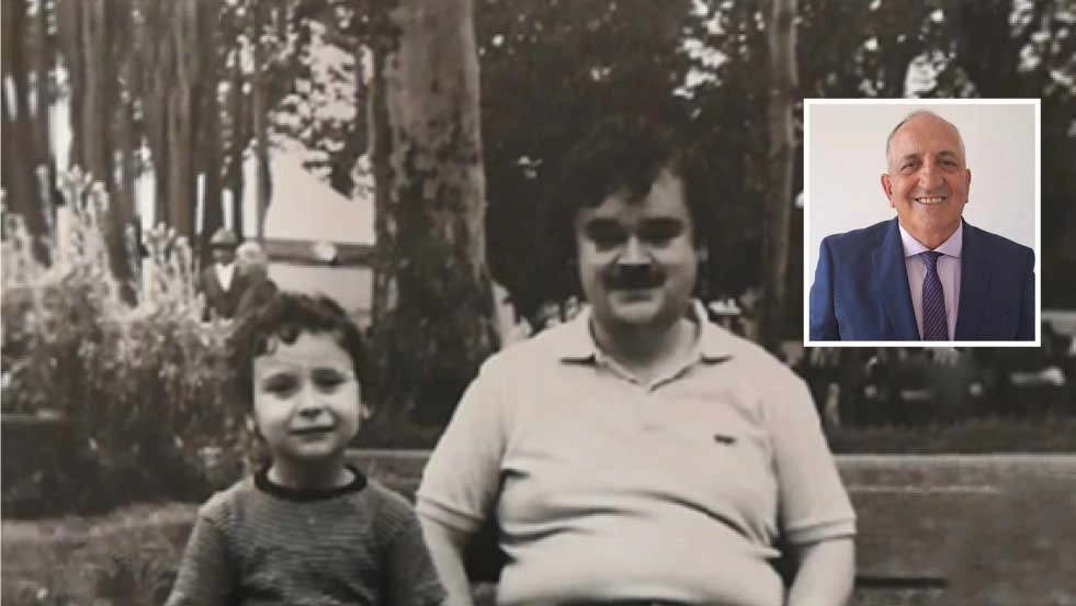 Adriano, a destra, con il piccolo amico nel 1977 ai Giardini Margherita. Nel riquadro, Sergio Melchiorre oggi