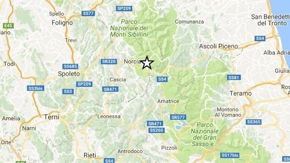 La scossa di terremoto avvertita il 16 ottobre alle 11.32 tra Marche, Umbria e Abruzzo (Foto Ingv)