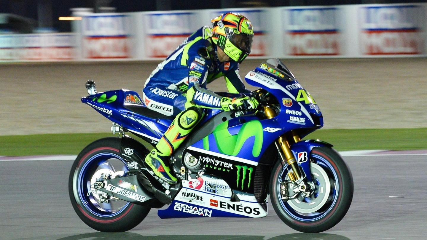 Valentino Rossi in sella alla sua Yamaha (Foto Ansa)