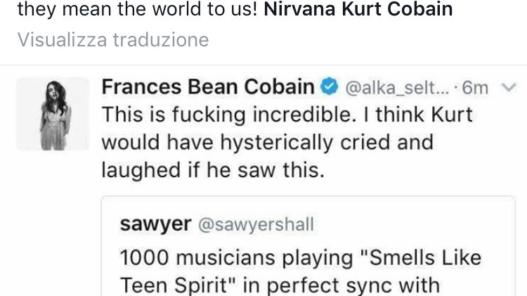 Lo screenshot del messaggio della figlia di Kurt Cobain