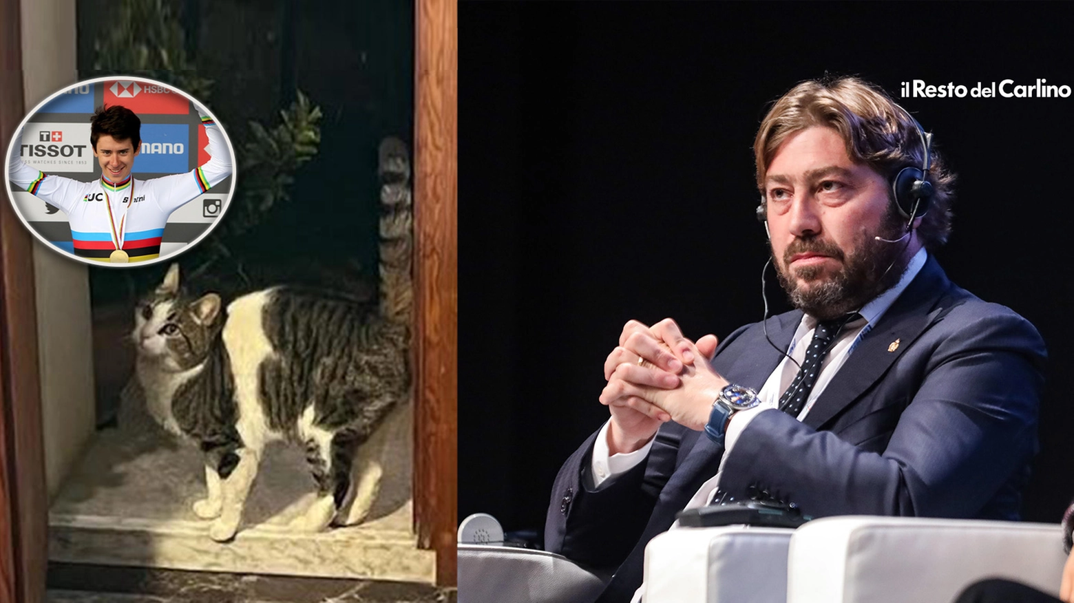 Il ministro al Turismo di San Marino Federico Pedini Amati, a destra. A sinistra, il gatto ucciso. Nel tondo, Antonio Tiberi