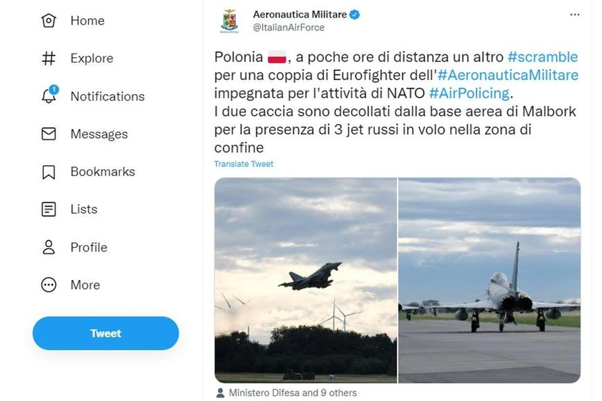 Il tweet dell'Aeronautica militare italiana
