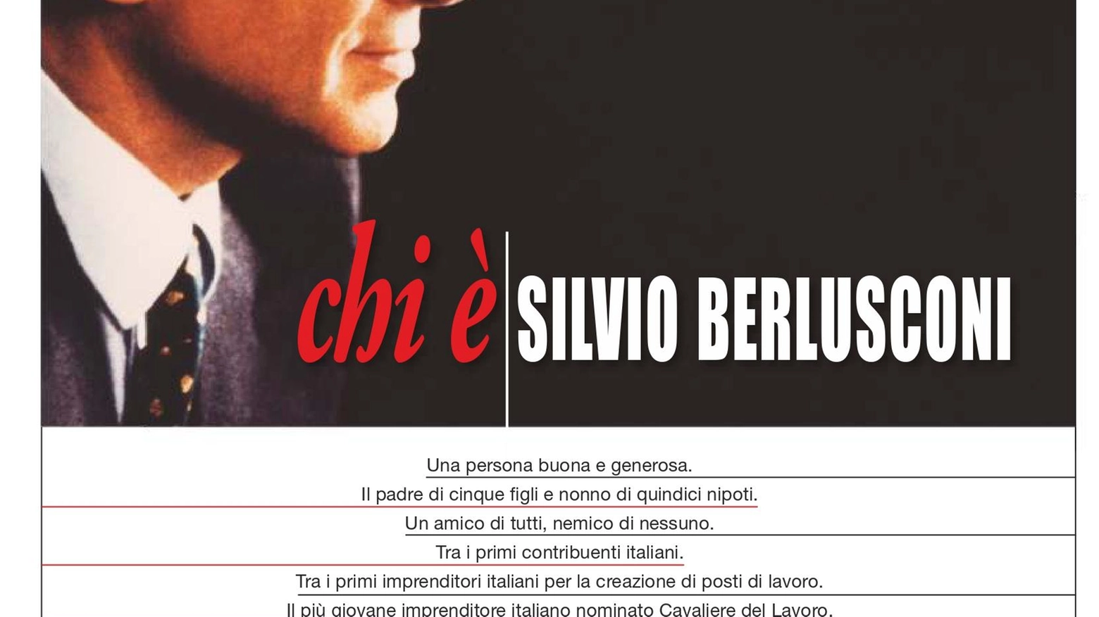 La pagina pubblicitaria per Berlusconi