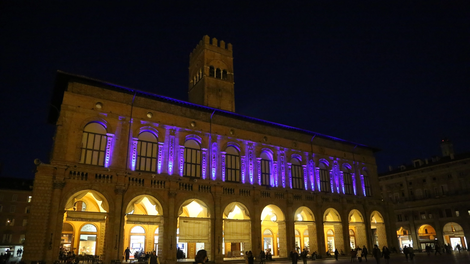 Palazzo Re Enzo illuminato di blu (foto Schicchi)