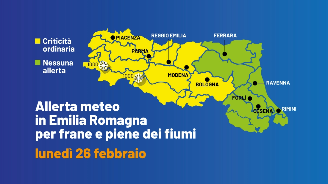 Fine febbraio col maltempo: le zone in cui è stata diramata l'allerta meteo gialla in Emilia Romagna